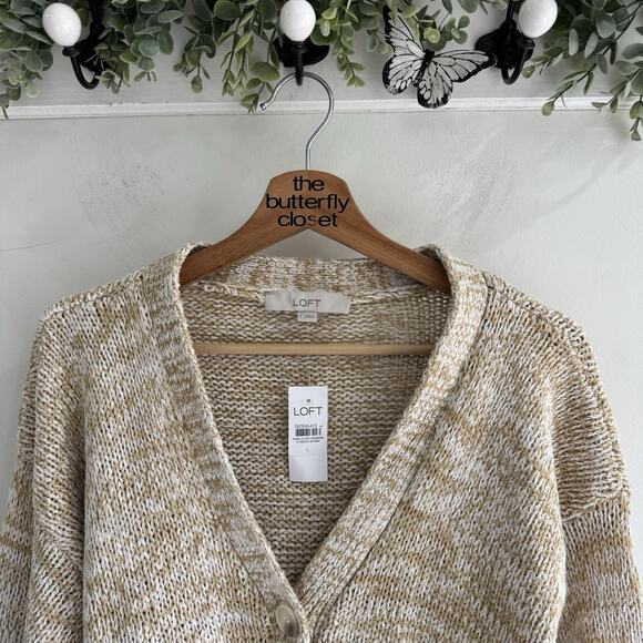 New Loft Marled Easy V Neck Cardigan Large Crop spring 25 DB - Picture 2 of 3